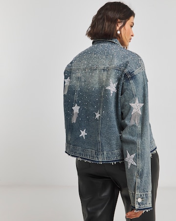 Simply Be X Twisted Wunder Mid Wash Star Embellished Boyfriend Denim Jacket