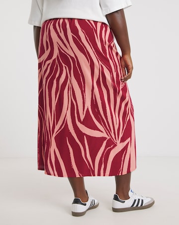 Spun Viscose Pink Zebra Side Split Midi Skirt