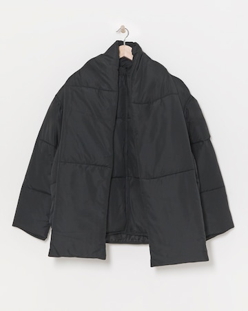 Black Scarf Detail Round Neck Jacket