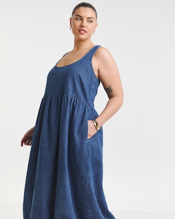 Mid Blue Denim Bubble Hem Midaxi Dress