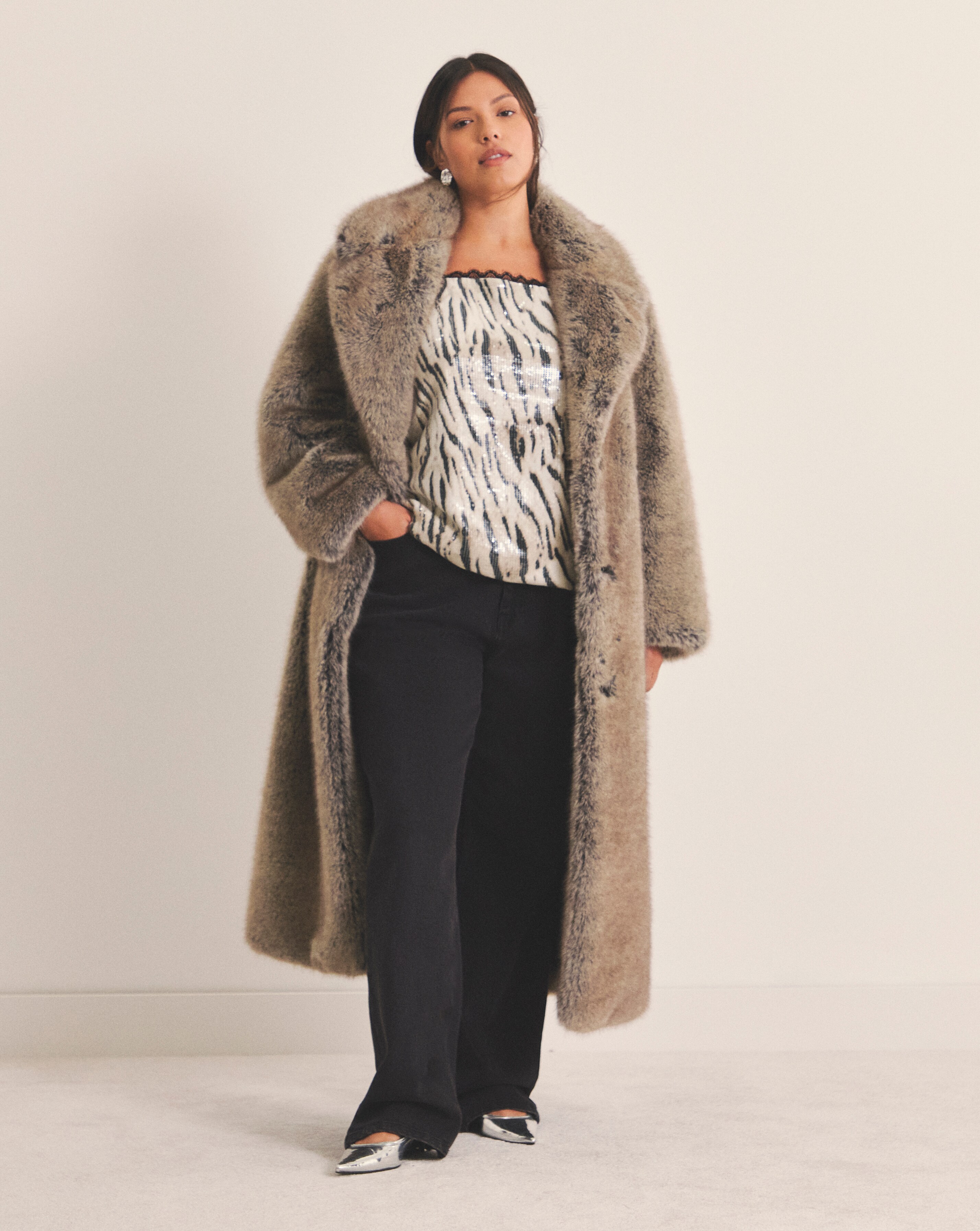 Simply Be Natural Faux Fur Maxi Coat