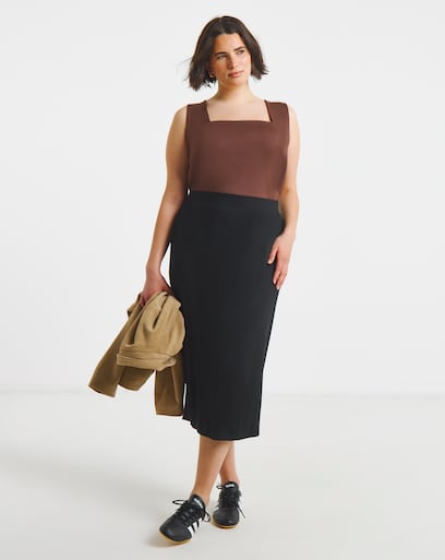 Black Jersey Tube Midi Skirt | Simply Be