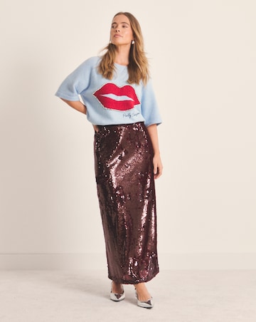 Brushed Yarn Blue Lips Christmas Short Sleeve Jumper