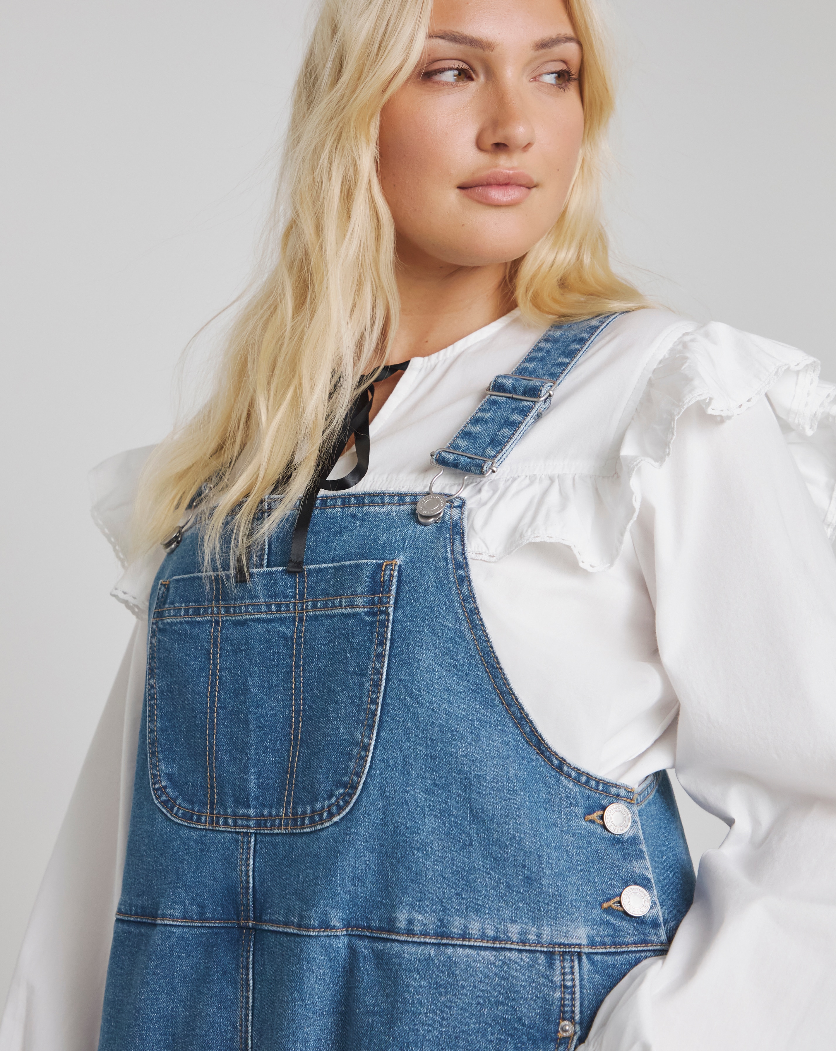 Simply Be Light Mid Blue Denim Dungaree Dress Simply Be