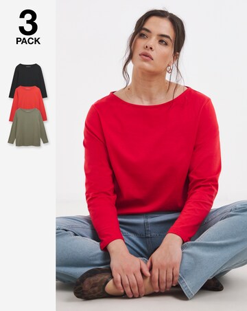Black, Red & Khaki Pack 3 of Slash Neck Tops