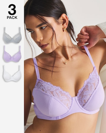 Pretty Secrets (3 Pack) Harper Lace Ribbed Full Cup Bras (B-G)