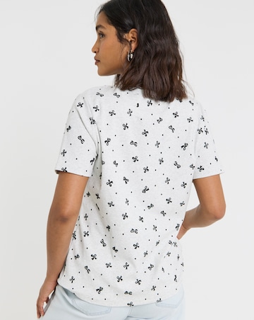 Grey Marl Bow Print T-Shirt