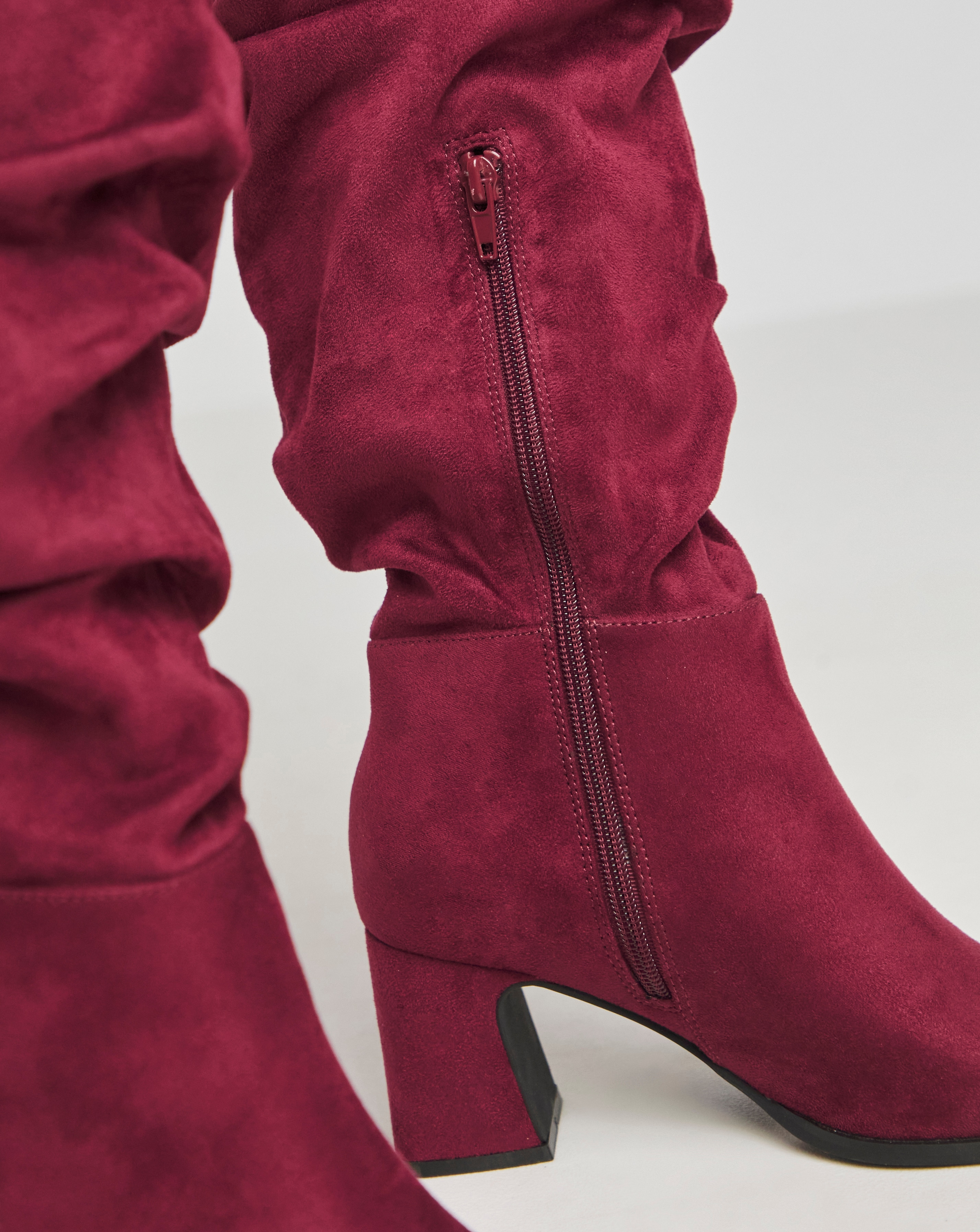 Talita Ruched Knee High Heeled Boots Extra Wide EEE Fit Super Curvy Simply Be