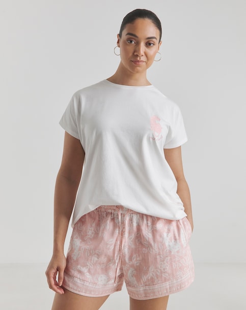 Simply Be Leopard Detail Cotton Cheesecloth Pyjama Shortie Set