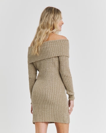Taupe Rib Bardot Knitted Mini Dress