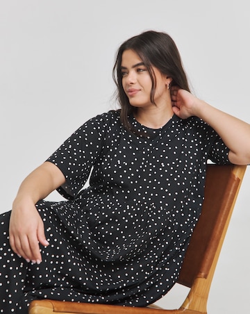 Mono Spot Jersey Smock Dress With Pockets
