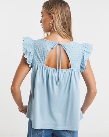 Simply Be Pale Blue Broderie Frill Sleeve Top with Tie