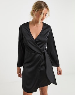 Black Knot Front Satin Skater Dress