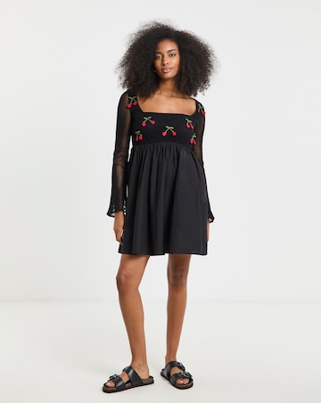 Simply Be Black Crochet Cherry Detail Skater Dress