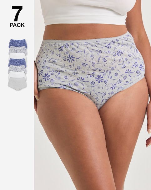 Pretty Secrets (7 Pack) Cotton Full Fit Knickers Blue Floral