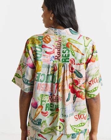 Postcard Print Linen Revere Shirt