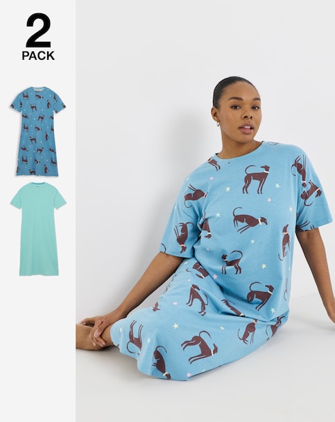 Pretty Secrets (2 Pack) Value Midi Nighties Dog Print