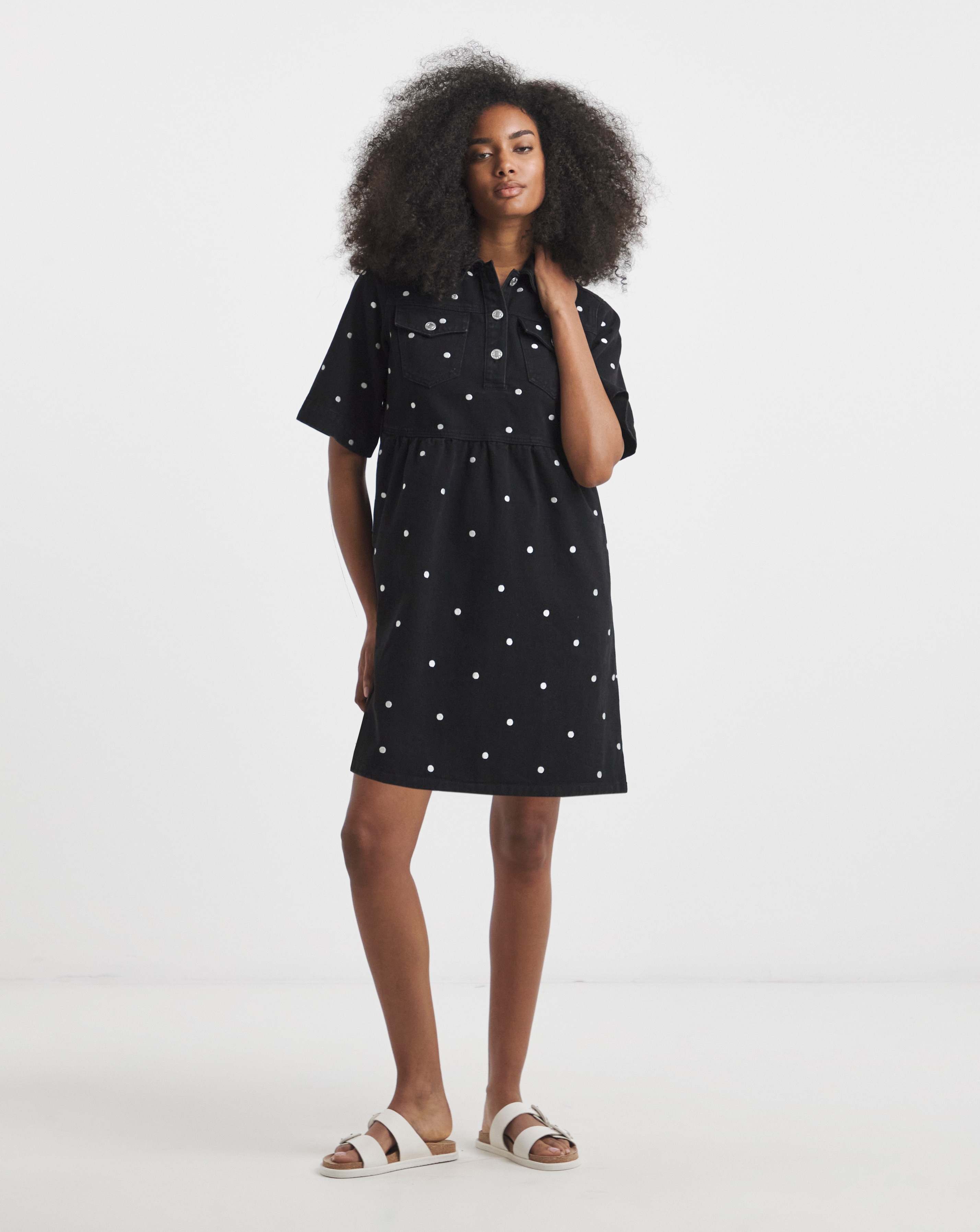 Simply Be Mono Embroidered Spot Mini Dress | Simply Be