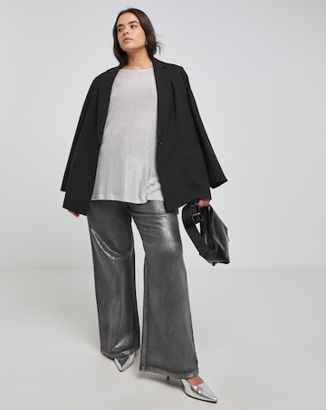 Silver Metallic Longline Side Split T-Shirt