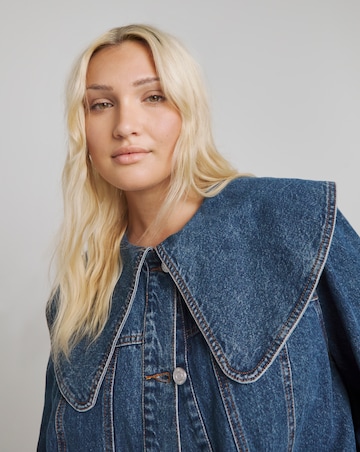 Mid Blue Statement Collar Demim Jacket