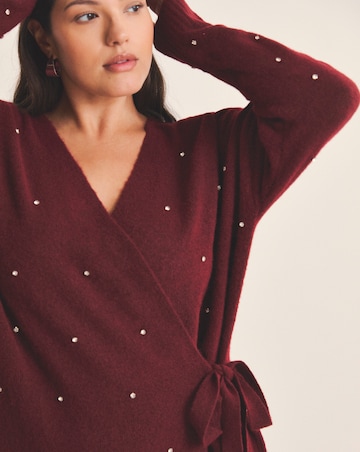 Brushed Yarn Burgundy Diamante Ballet Wrap Cardigan