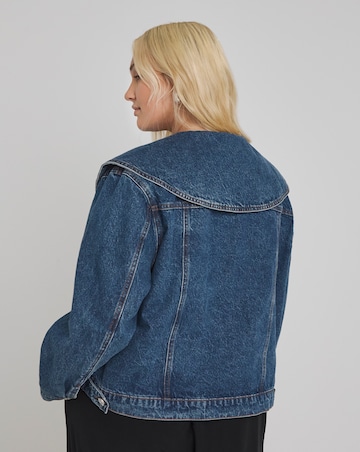 Mid Blue Statement Collar Demim Jacket