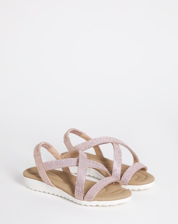 Heavenly Soles Breeze Low Wedge Comfort Diamante Sandals - Extra Wide Fit (EEE)