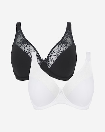 Pretty Secrets 2 Pack Cotton Lace Wired Full Cup Bras B-G White/Black