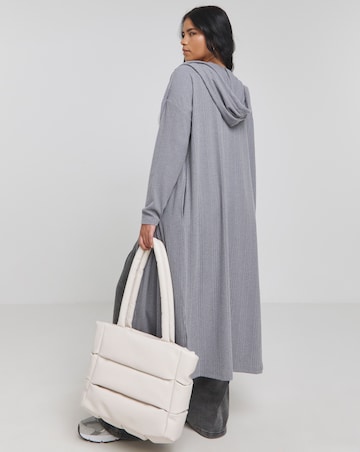 Grey Marl Soft Touch Ribbed Hooded Cardigan