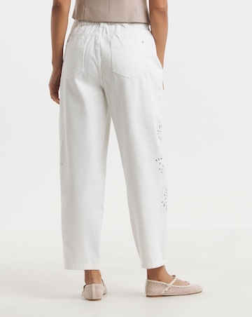 Simply Be White Broderie Detail Barrel Leg Jeans