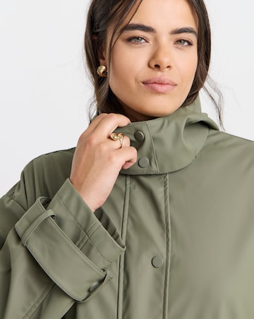 Olive Longline Rubberised Raincoat