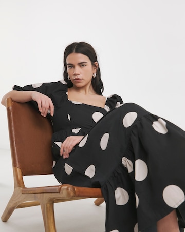 Mono Spot Print Printed Cotton Poplin Maxi Dress