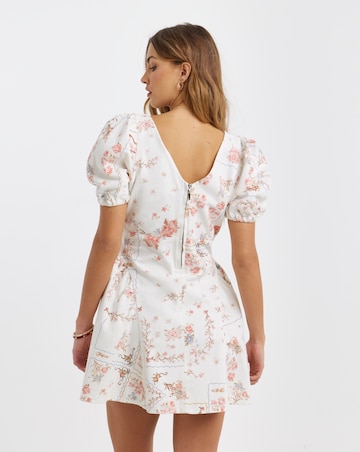 Romantic Print Mini Denim Dress