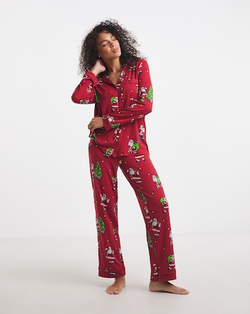 Chelsea Peers Jersey Button Up Christmas Print Pyjama Set