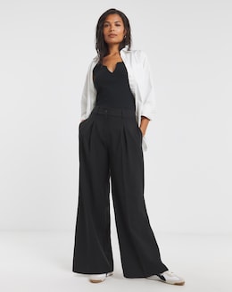 Black Pleated Wide Leg Trousers