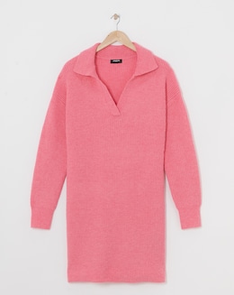 Prink Collar Detail Rib Mini Jumper Dress