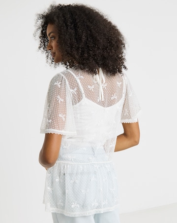 Simply Be Ivory Bow Print Lace Top
