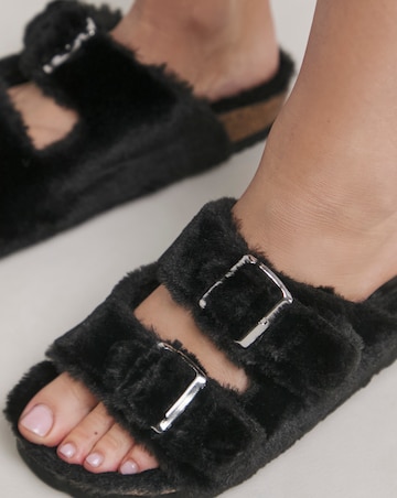 Garcia Fluffy Two Strap Footbed Slippers - Extra Wide Fit (EEE)
