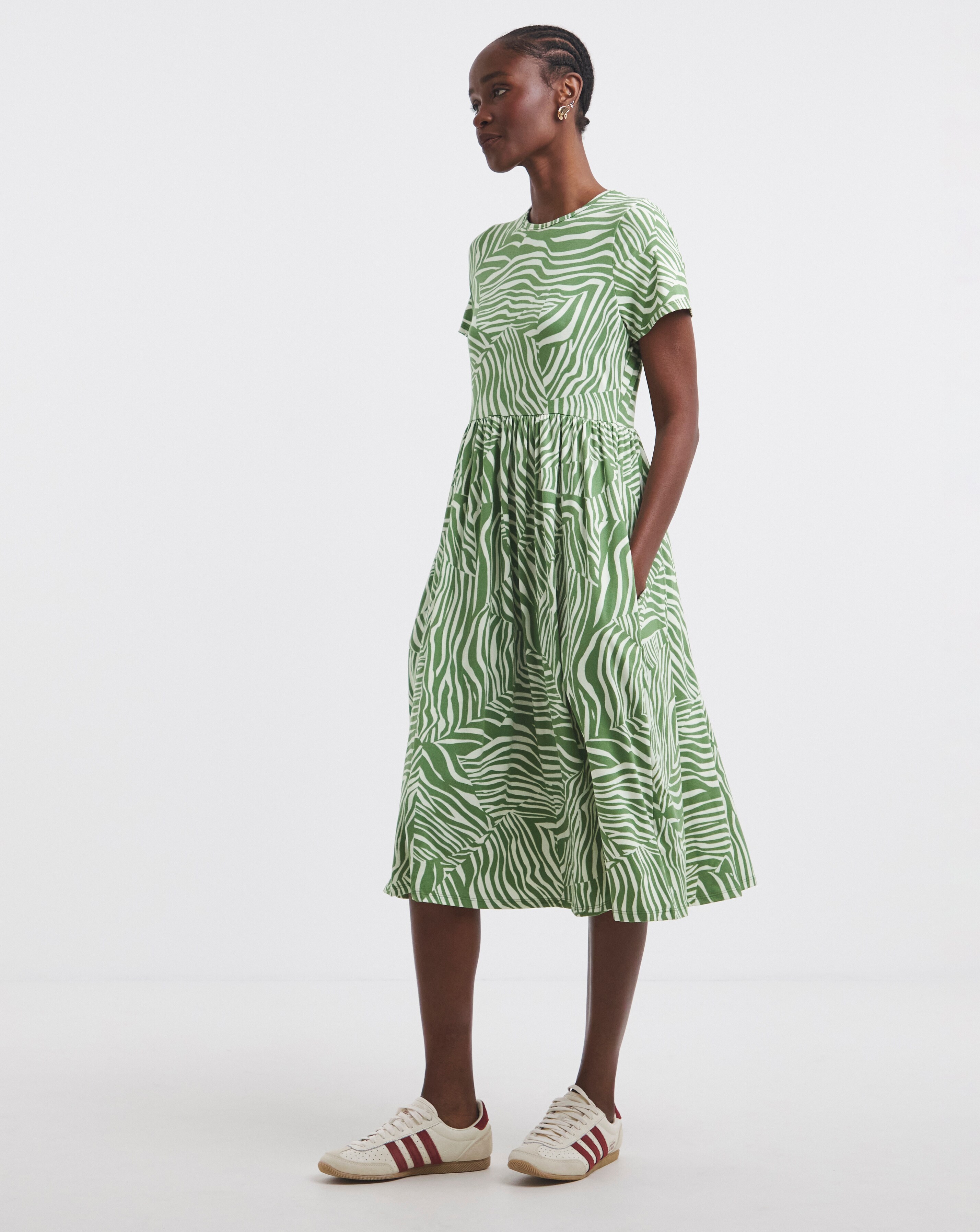 Olive Print Supersoft Midi Dress With Pockets