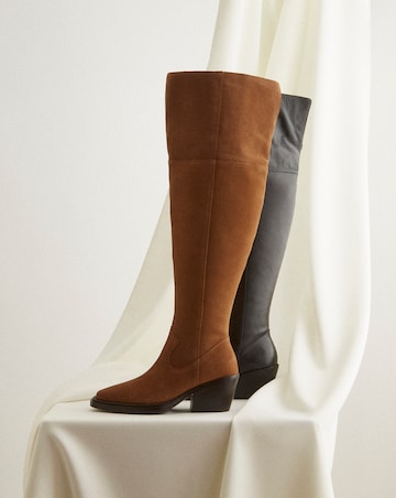 Zena Leather Western Cowboy Over The Knee Boots - Wide Fit (E) & Standard Calf