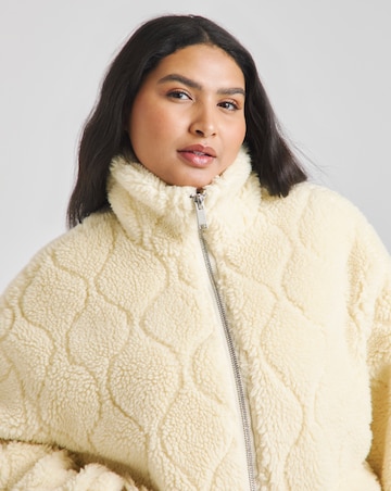 Cream Teddy Quilted Zip Through Jacket