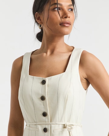 Pinstripe Premium Linen Blend Tailored Dress