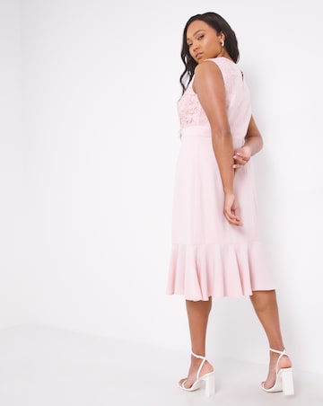 Joanna Hope Blush Lace Shoulder Column Midi Dress