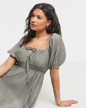 Sage Shirred Milkmaid Midi Dress