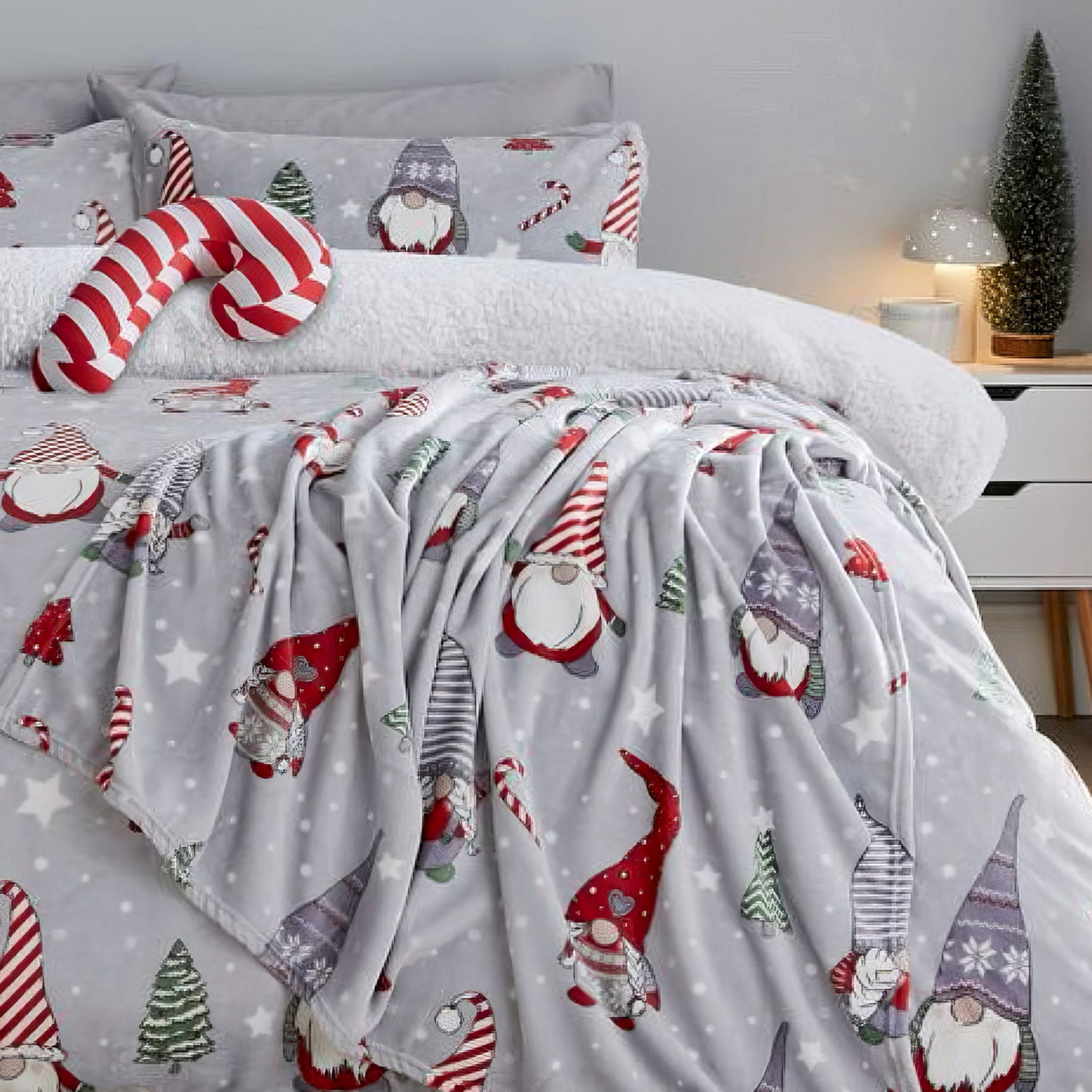 christmas bedding grey & red