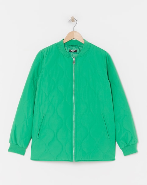 Green Quilted Bomber Jacket