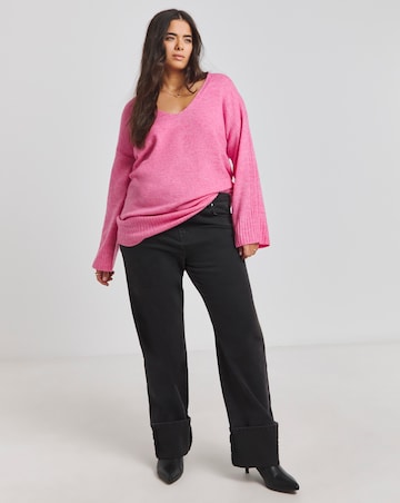 Simply Be Pink Slouchy V Neck Longline Jumper