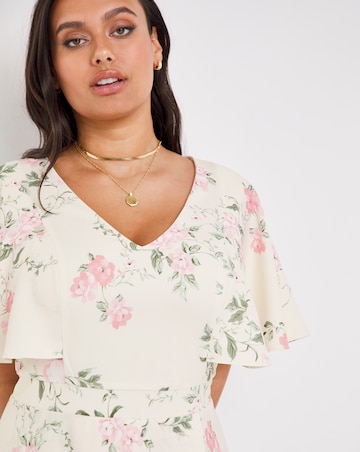 Joanna Hope Floral Angel Sleeve Midi Dress