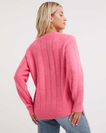 Pink Wide Neck V Neck Cardigan