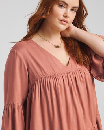 Simply Be Terracotta Viscose V Neck Tiered Smock Blouse